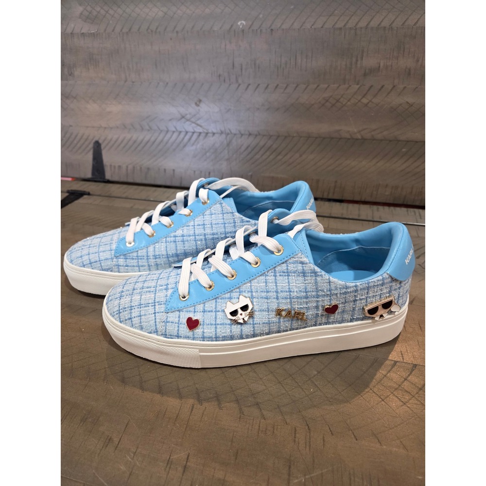 Karl Lagerfeld Paris Cambie Blue Tweed Choupette Charm Sneakers 8M KL265456
